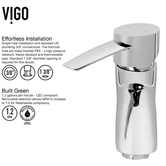 Vigo Vg01023 Bova 1.2 GPM Single Hole Bathroom Faucet - Chrome OPEN BOX NEW - Picture 4 of 6